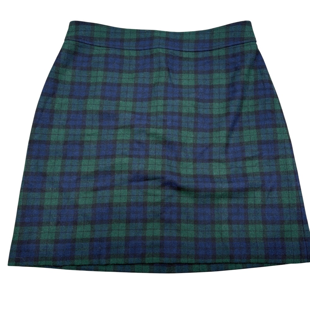 J.Crew Mini Skirt Women 10 Green Blue Black Watch Plaid Prep Academic Wool Blend